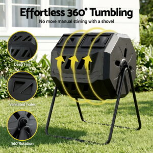 Gardeon 160L Dual-Chamber Compost Bin Tumbler – Sumo Deals Gardeon Compost Bin Dual-Chamber 160L Composter Tumbler Rotating Garden Recycle Food Waste Product Image