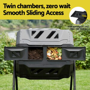 Gardeon 160L Dual-Chamber Compost Bin Tumbler – Sumo Deals Gardeon Compost Bin Dual-Chamber 160L Composter Tumbler Rotating Garden Recycle Food Waste Product Image