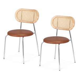 Artiss 2x Dining Chairs PU Leather Rattan Kitchen Lounge Cafe Accent Chair Brown product image