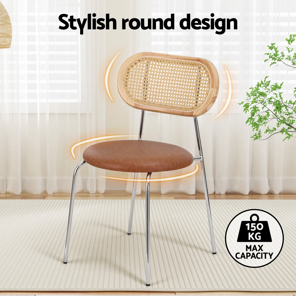 Artiss Rattan Dining Chairs - Brown Pu Leather (Set Of 2) – Sumo Deals Artiss 2X Dining Chairs Pu Leather Rattan Kitchen Lounge Cafe Accent Chair Brown Product Image