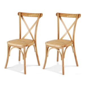 Artiss 2x Dining Chairs Rattan Wooden Kitchen Accent Chair Cafe Lounge Rubber Wood product image