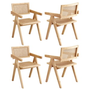 Artiss 4x Dining Chairs Wooden Rattan Seat Rubber Wood Frame product image