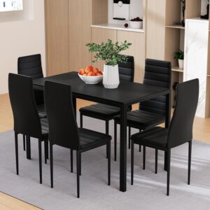 Artiss Dining Chairs and Table Dining Set 6 Chair Set Of 7 Black product image