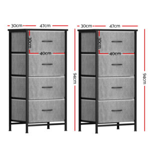 Artiss Set Of 2 Chest Of 4 Drawers Tallboy Grey – Sumo Deals Artiss Set Of 2 Chest Of 4 Drawers Storage Dresser Tallboy Grey Product Image