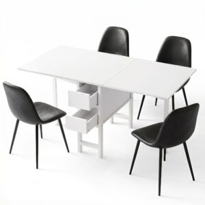Artiss Dining Table and Chairs Set 5pcs Foldable with 2 Drawers Black and White product image