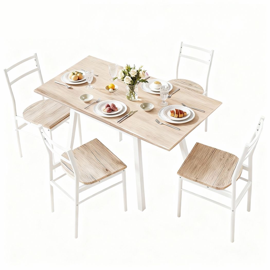 Artiss Extendable Dining Set 5Pc | Natural White – Sumo Deals Artiss Dining Table And Chairs Set 5Pcs With Extendable 60-120Cm Drop-Leaf Table Natural White Product Image