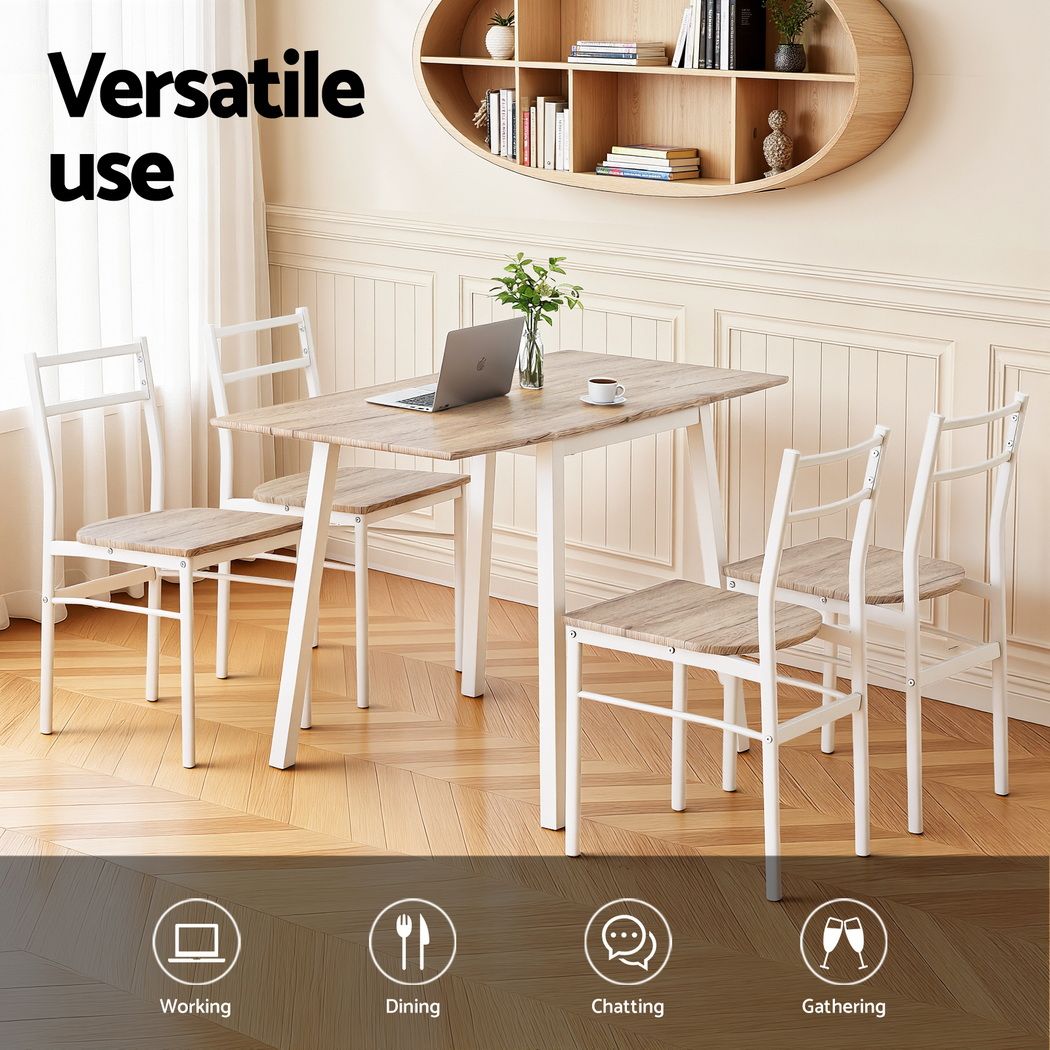 Artiss Extendable Dining Set 5Pc | Natural White – Sumo Deals Artiss Dining Table And Chairs Set 5Pcs With Extendable 60-120Cm Drop-Leaf Table Natural White Product Image