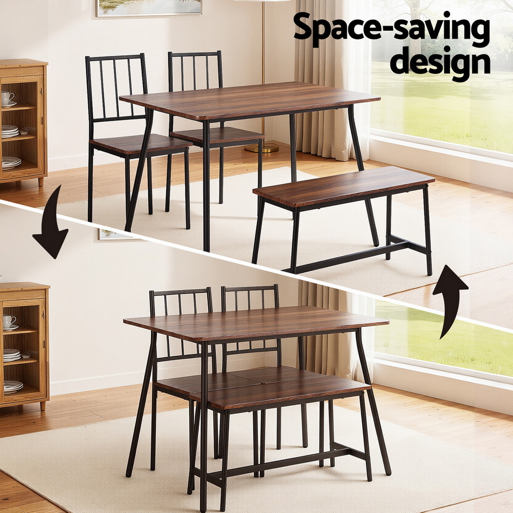 Artiss Dining Table &Amp; 4 Chairs Set - Rustic Brown – Sumo Deals Artiss Dining Table And Chairs Set Of 4 Bench Kitchen Furniture Rustic Brown Product Image