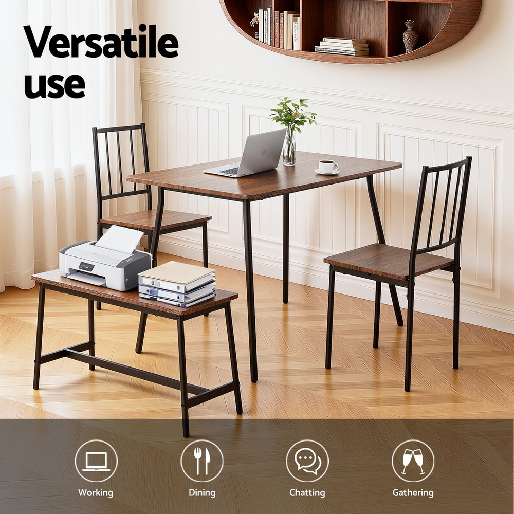 Artiss Dining Table &Amp; 4 Chairs Set - Rustic Brown – Sumo Deals Artiss Dining Table And Chairs Set Of 4 Bench Kitchen Furniture Rustic Brown Product Image