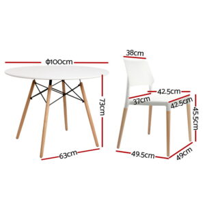 1 Artiss Dining Table And 4 Chairs Set Round White Product Image