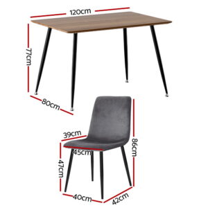 1 Artiss Dining Table And 4 Chairs Set Grey Velvet Product Image