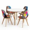 Artiss 5-Piece Dining Set | White Round Table &Amp; 4 Chairs – Sumo Deals 1 Artiss Dining Table And 4 Fabric Eiffel Chairs Set White Product Image