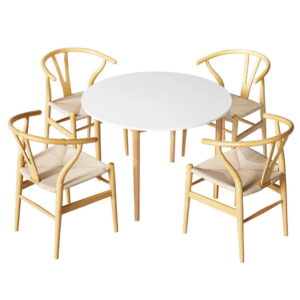 1 Artiss Dining Table and 4 Chairs Set Wishbone Wood product image