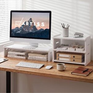Artiss Monitor Stand and 3-Tier Desk Organiser 2-in-1 Modular Computer Monitor Riser PVC Desktop She product image