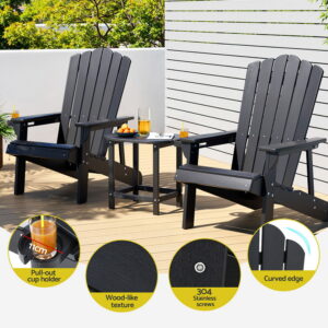 Gardeon Outdoor Table And Chairs Hdpe Adirondack Beach Chair Sun Lounge Patio Furniture Garden Black Product Image
