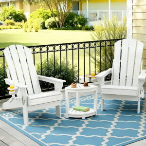 Gardeon Outdoor Table and Chairs HDPE Folding Adirondack Beach Chair Patio Furniture White product image