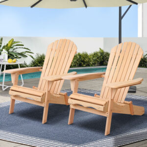 Gardeon Adirondack Outdoor Chairs Wooden Beach Chair Patio Furniture Garden Natural Set of 2 product image