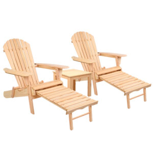 Gardeon 3PC Adirondack Outdoor Table and Chairs? Wooden Sun Lounge Beach Patio Natural product image