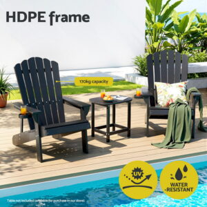 Gardeon Hdpe Adirondack Chair - Black Outdoor Lounge – Sumo Deals Gardeon Outdoor Chairs Hdpe Adirondack Beach Chair Sun Lounge Patio Furniture Garden Black Product Image