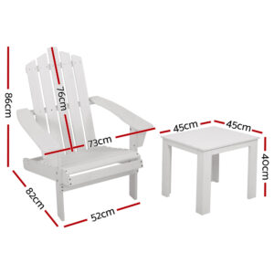 Gardeon 3Pc Adirondack Outdoor Table And Chairs Wooden Beach Chair White Product Image