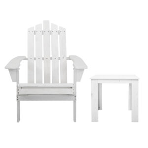 Gardeon 3Pc Adirondack Outdoor Table And Chairs Wooden Beach Chair White Product Image