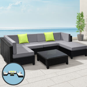 Gardeon 7-Piece Outdoor Sofa Set Wicker Couch Lounge Setting Seat Cover product image