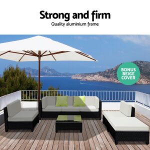 Gardeon 7-Piece Outdoor Sofa Set Wicker Couch Lounge Setting Seat Cover Product Image