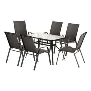 Gardeon 7PC Outdoor Dining Set Table and Chairs Patio Furniture Garden Bistro Set Black product image
