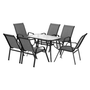 Gardeon 7PC Outdoor Dining Set Table and Chairs Patio Furniture Garden Bistro Set Grey product image