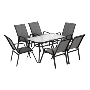 Gardeon 7Pc Outdoor Dining Set | Grey Patio Furniture – Sumo Deals Gardeon 7Pc Outdoor Dining Set Table And Chairs Patio Furniture Garden Bistro Set Grey Product Image