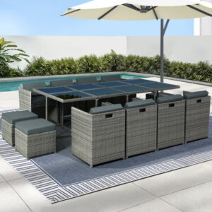 Gardeon Outdoor Dining Set 13 Piece Wicker Table Chairs Setting Grey product image