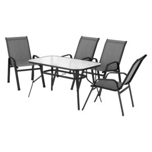 Gardeon 5PC Outdoor Dining Set Table and Chairs Patio Furniture Bistro Set Garden Grey product image