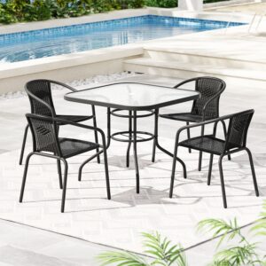 Gardeon Outdoor Dining Set 5 Piece Steel Stackable Chairs Table Patio Furniture product image