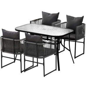 Gardeon 5PCS Outdoor Dining Set Table and Chairs Rope Patio Furniture Garden Black product image