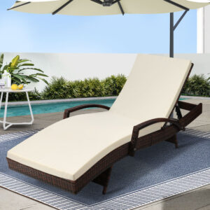 Gardeon Sun Lounge Wicker Lounger Outdoor Furniture Beach Chair Patio Adjustable Cushion Brown product image