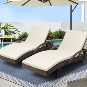 Gardeon 2PC Sun Lounge Wicker Lounger Outdoor Furniture Beach Chair Adjustable Cushion Grey&Beige product image