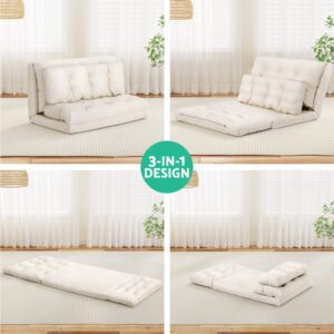 Artiss 2-Seater Floor Lounge Sofa Bed White – Sumo Deals Artiss Floor Lounge Sofa Bed 2 Seater Pillow Leather White Product Image