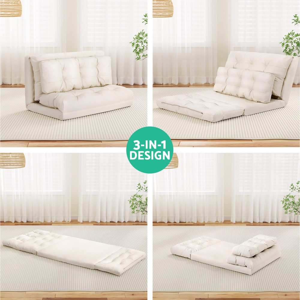 Artiss 2-Seater Floor Lounge Sofa Bed White – Sumo Deals Artiss Floor Lounge Sofa Bed 2 Seater Pillow Leather White Product Image