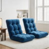 Artiss 2PCS Floor Lounge Sofa Bed Flannel Fabric Navy product image
