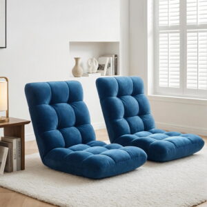 Artiss 2PCS Floor Lounge Sofa Bed Flannel Fabric Navy product image