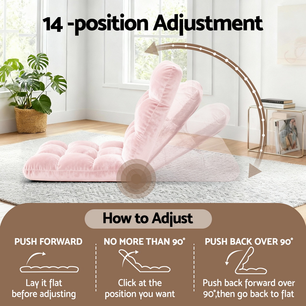 Artiss Floor Lounge Sofa Bed Flannel Pink – Sumo Deals Artiss Floor Lounge Sofa Bed Flannel Fabric Pink Product Image