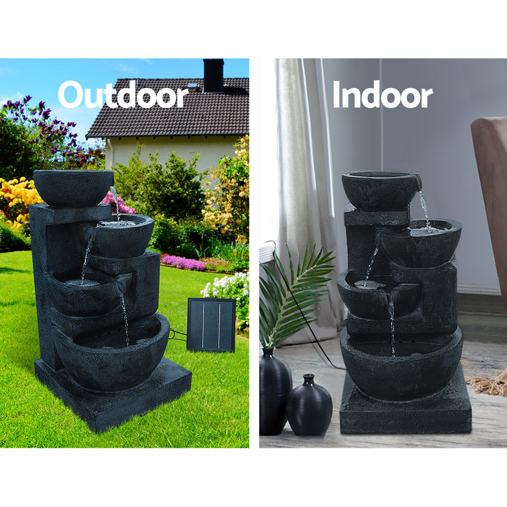 Gardeon Solar Water Feature 4-Tier Fountain Blue – Sumo Deals Gardeon Solar Water Feature Cascading Fountain 4-Tier Bowl Led Lights 72Cm Blue Product Image