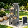 Gardeon Solar Fountains Water Features Cascading Design Polyresin 80cm Grey product image