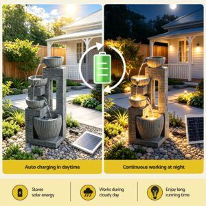 Gardeon Solar Fountains Water Features Cascading Design Polyresin 80Cm Grey Product Image