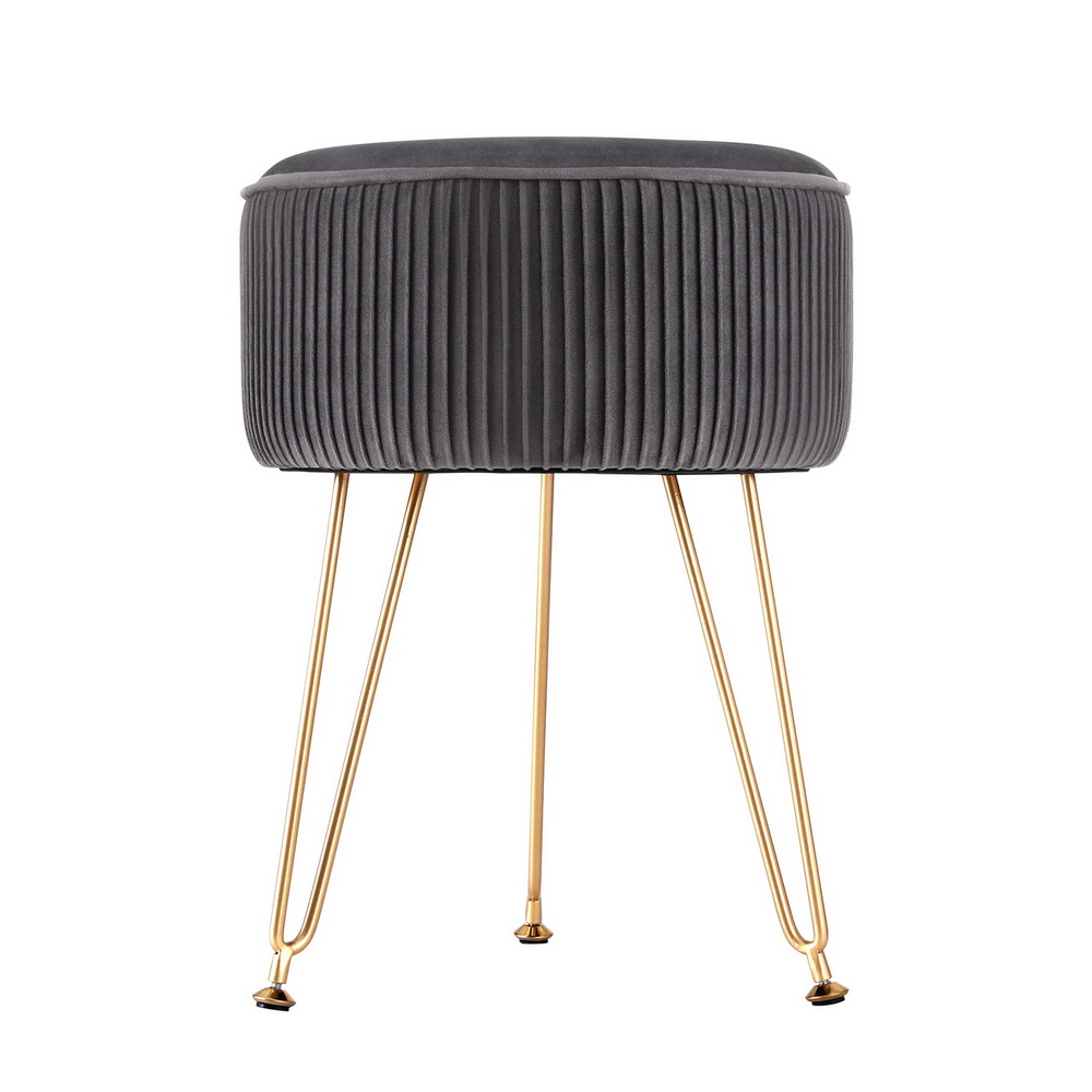 Artiss Grey Velvet Round Ottoman Foot Stool – Sumo Deals Artiss Ottoman Foot Stool Vanity Velvet Round Grey Product Image