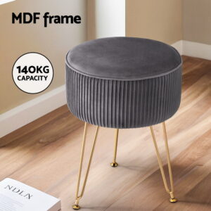 Artiss Grey Velvet Round Ottoman Foot Stool – Sumo Deals Artiss Ottoman Foot Stool Vanity Velvet Round Grey Product Image