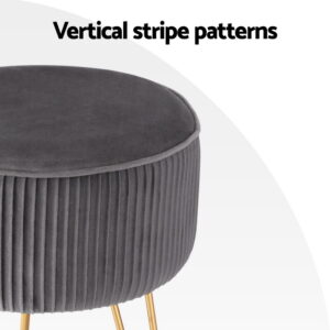 Artiss Grey Velvet Round Ottoman Foot Stool – Sumo Deals Artiss Ottoman Foot Stool Vanity Velvet Round Grey Product Image