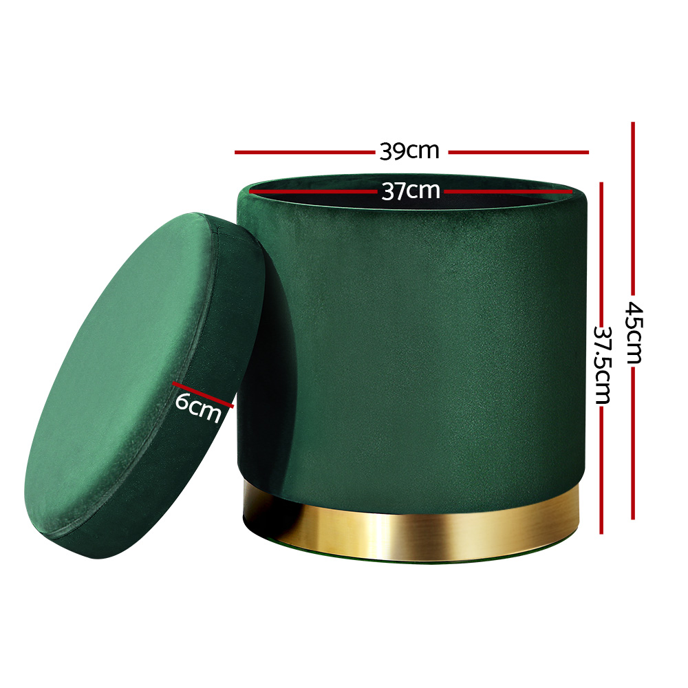 Artiss Round Velvet Green Storage Ottoman – Sumo Deals Artiss Ottoman Storage Foot Stool Round Velvet Green Product Image