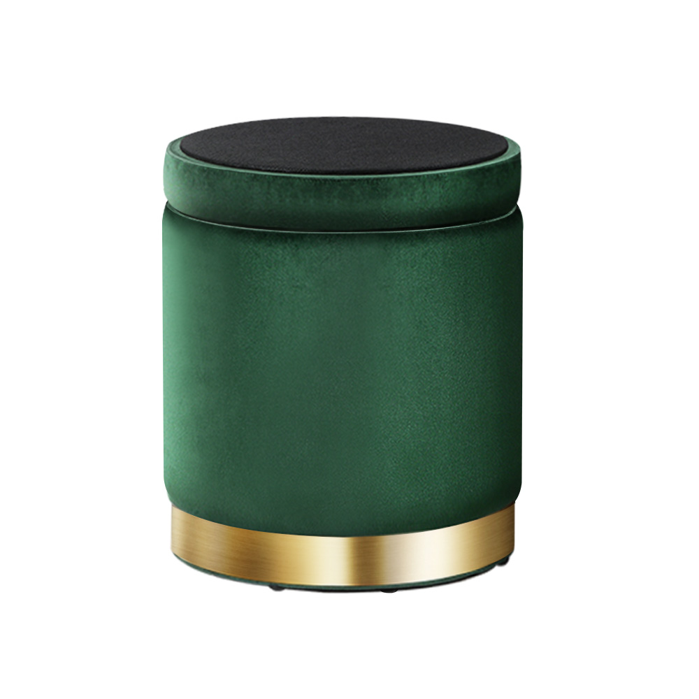 Artiss Round Velvet Green Storage Ottoman – Sumo Deals Artiss Ottoman Storage Foot Stool Round Velvet Green Product Image