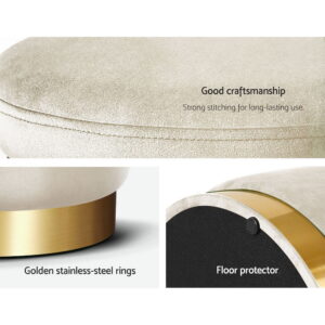 Artiss Ottoman Foot Stool Round Velvet Cream Product Image